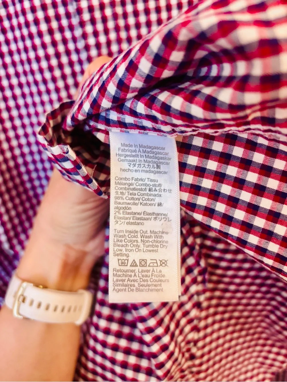 Gingham Button Down Shirt J.Crew Flex Washed Red Navy M